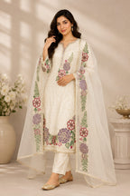 SHIMMER SUIT WITH THREAD EMBROIDERY AND ORGANZA DUPATTA