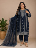 DARK BLUE COLOR PURE CREPE SUIT WITH HEAVY THREAD EMBROIDERY ON FULL SUIT   PANTS WITH EMBROIDERY PURE CHINNON DUPATTA WITH EMBROIDERY