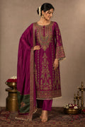 CREPE SUIT WITH HEAVY EMBROIDERY  WORK WITH TASSELS LACE ON SLEEVES AND HEMLINE  PLAIN BOTTOM AND CREPE DUPATTA