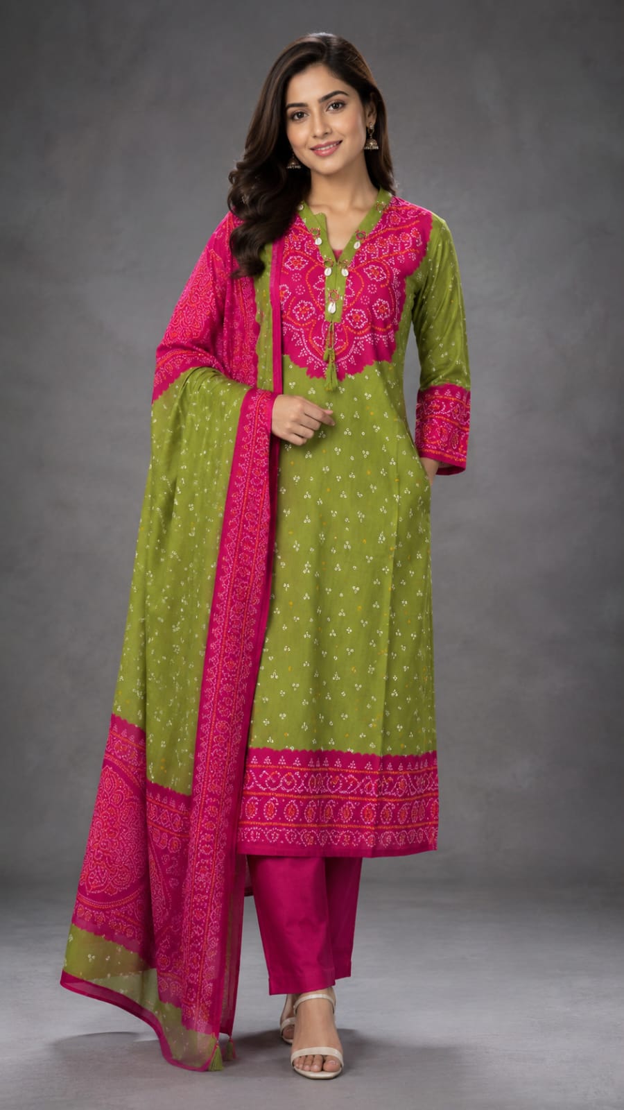 BANDANI PRINTED MUSLIN SUIT WITH SHELL ON NECK