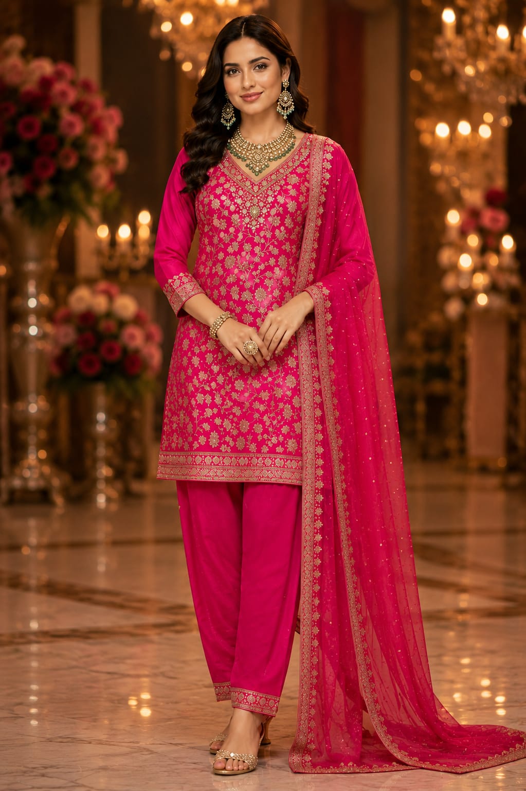RANI COLOUR PURE BANARSI SUIT ON SHORT LENGTH  WITH HEAVY WORK ON NECK