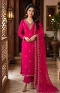 MAJENTA PINK DOLA SILK SUIT  WITH HEAVY WORK ON NECKLINE