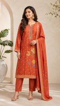 RUST COLOUR BANSARI SUIT WITH FLOWERS HIGHLTING AND MOTI WORK