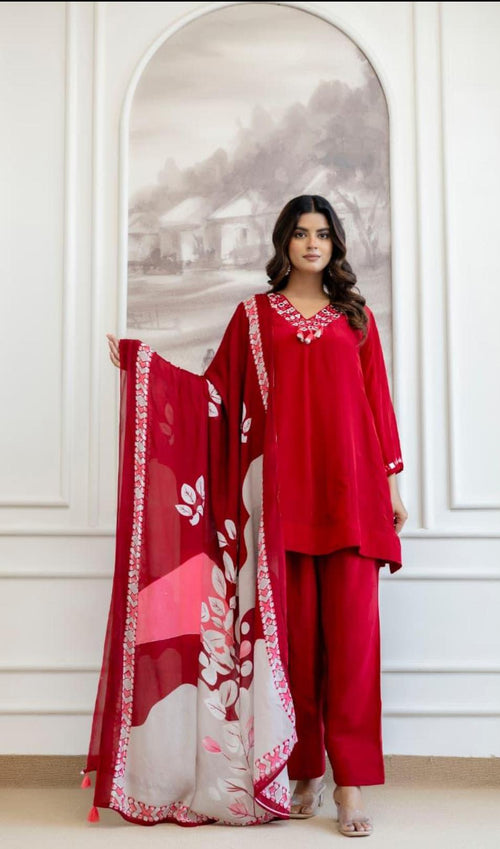 CREPE FARSHI SALWAR SUIT IN CHINNON FABRIC