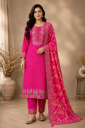 PINK COLOR SILK SUIT  WITH WORK ON NECK LINE