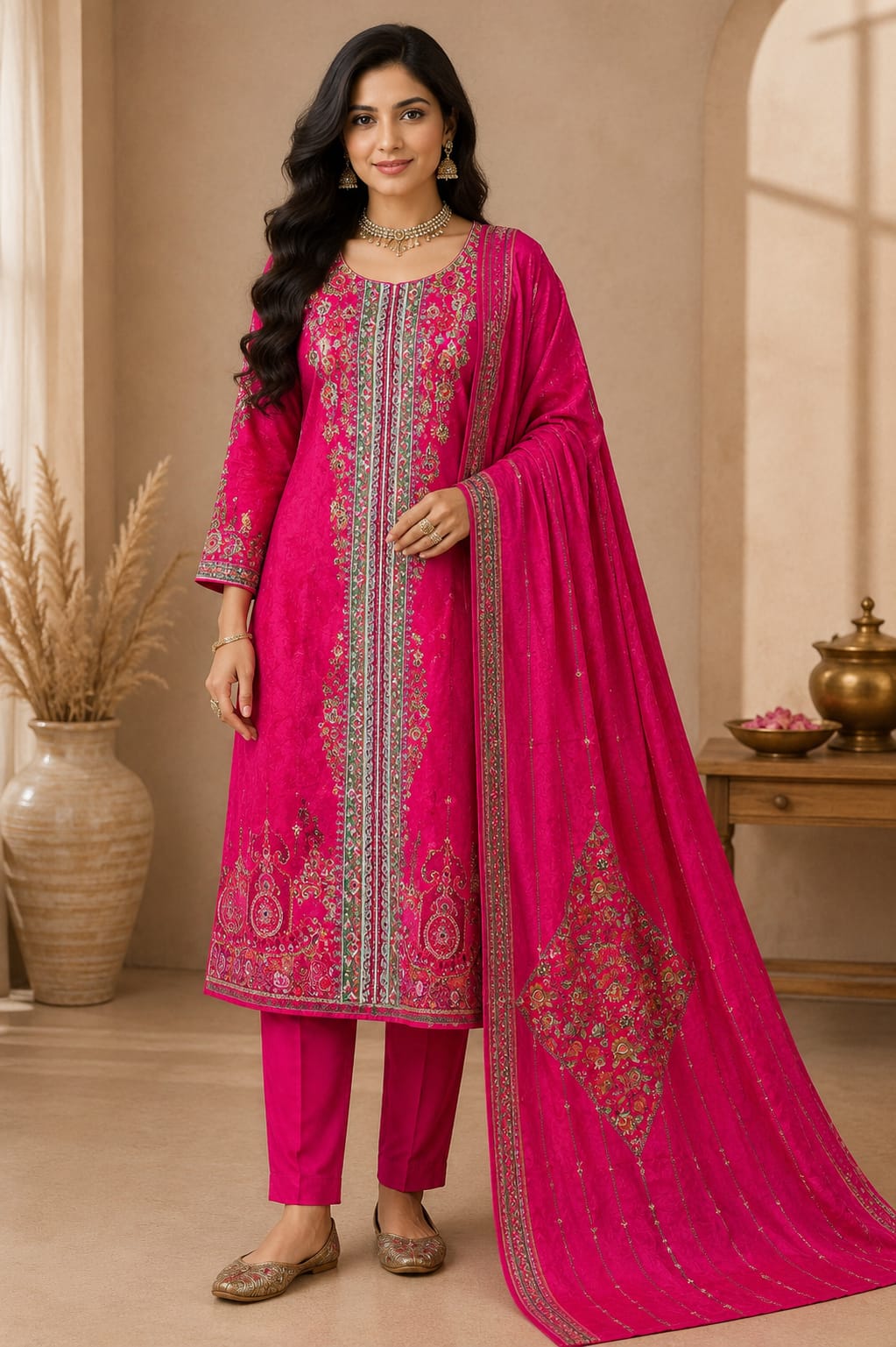 PURE  CREPE PRINTED  SUIT WITH HEAVY SEQUENCE  AND MIRROR WORK ON FULL SUIT