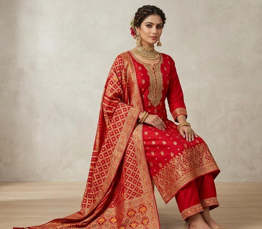 PURE RED BANARSI SUIT PERFECT FOR WEDDING  AND FESTIVE WEAR