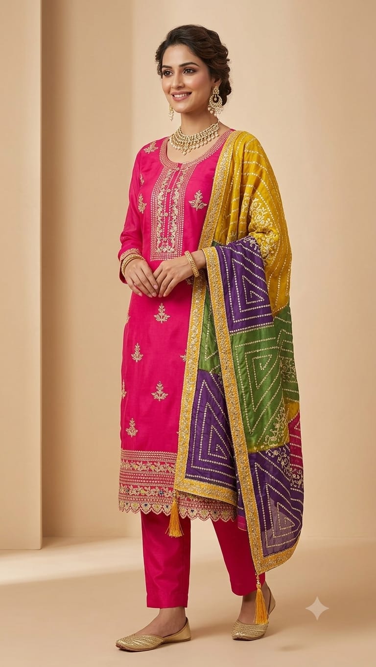 CHINNON  SUIT WITH  EMBROIDERY ON FULL SUIT PLAIN BOTTOM WITH EMBROIDERY  ON FULL  DUPATTA