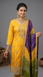 CHINNON  SUIT WITH  EMBROIDERY ON FULL SUIT PLAIN BOTTOM WITH EMBROIDERY  ON FULL  DUPATTA