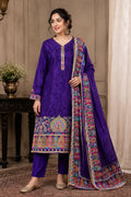PURPLE COLOR SELF WORK CREPE SUIT WITH EMBROIDERY ON HEMLINE