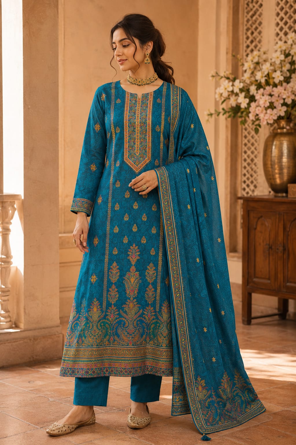 BANARSI SUIT WITH PRINT  PLAIN BOTTOM  PRINTED DUPATTA