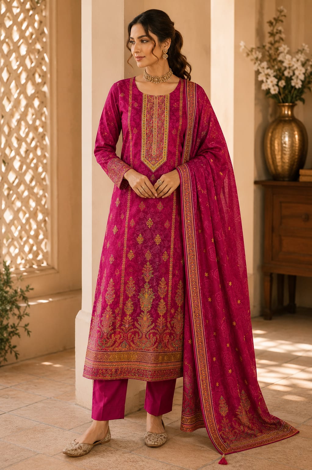 BANARSI SUIT WITH PRINT  PLAIN BOTTOM  PRINTED DUPATTA