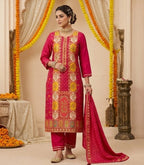 RED COLOUR PURE BANARSI  SUIT WITH SEQUENCE  WORK