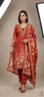 PURE CREPE  FLORAL PRINT SUIT WITH MOTI WORK ON NECK