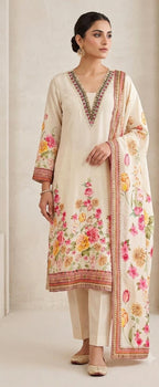 PURE CREPE  FLORAL PRINT SUIT WITH MOTI WORK ON NECK