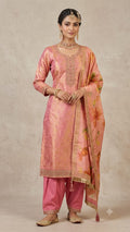 BABY PINK COLOUR  PURE BANARSI  SUIT WITH WORK    ON NECK LINE HEMLINE