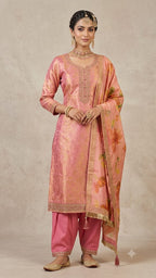 BABY PINK COLOUR  PURE BANARSI  SUIT WITH WORK    ON NECK LINE HEMLINE