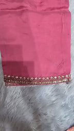 BABY PINK COLOUR  PURE BANARSI  SUIT WITH WORK    ON NECK LINE HEMLINE