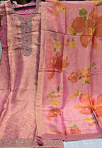 BABY PINK COLOUR  PURE BANARSI  SUIT WITH WORK    ON NECK LINE HEMLINE