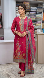 PURE BANARSI SUIT WITH MOTI WORK  ON NECK
