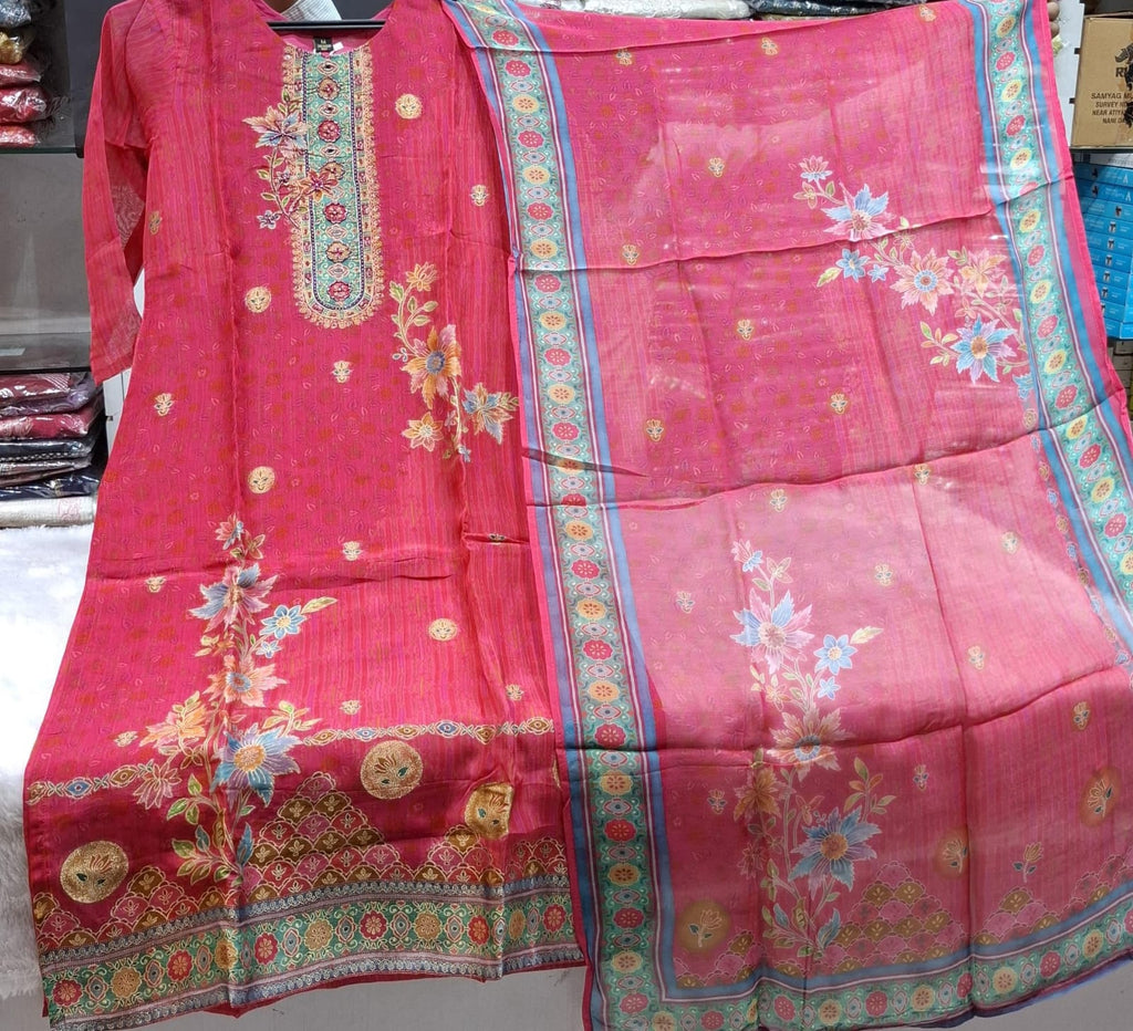 PURE BANARSI SUIT WITH MOTI WORK  ON NECK