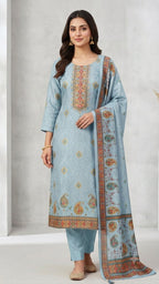 PURE BANARSI SUIT IN LIGHT PINK COLOUR WITH MOTI WORK ON NECK