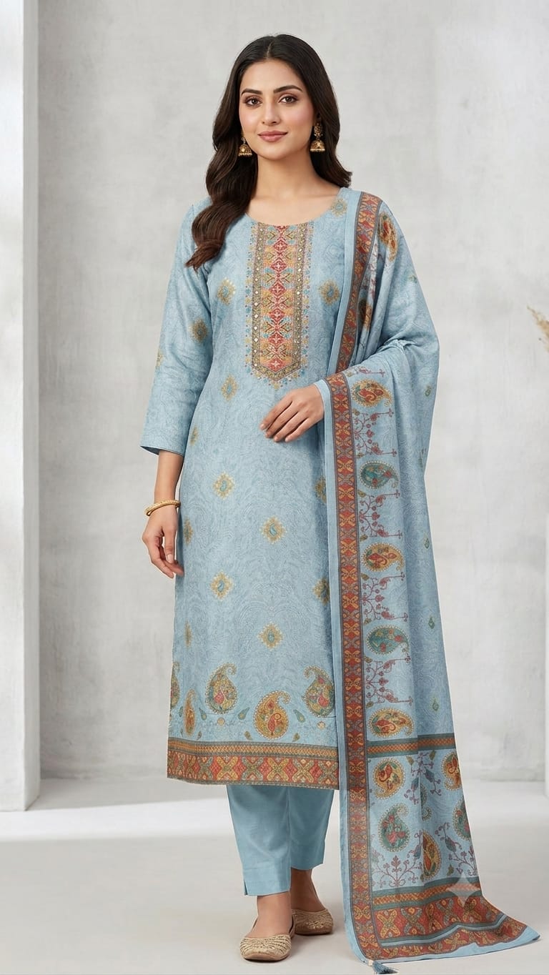 PURE BANARSI SUIT IN LIGHT PINK COLOUR WITH MOTI WORK ON NECK