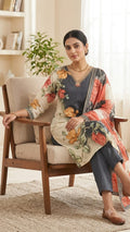 PURE CREPE PRINTED  SUIT WITH WORK ON NECK
