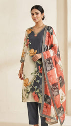 PURE CREPE PRINTED  SUIT WITH WORK ON NECK