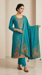 PURE BANARSI SUIT WITH WORK ON NECK LINE