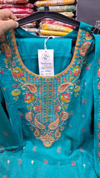 PURE BANARSI SUIT WITH WORK ON NECK LINE