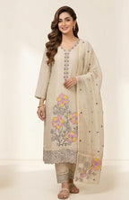 SOFT ORGANZA  SUIT WITH THREAD WORK ON NECK FLORAL WORK SCALPING  WORK ON HEMLINE  WITH EMBROIDERY