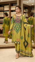 PURE CREPE PRINTED  SUIT WITH WORK ON NECK LINE