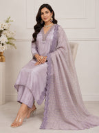SHIMMER  ORGANZA  SUIT WITH EMBROIDERY ON NECK WORK
