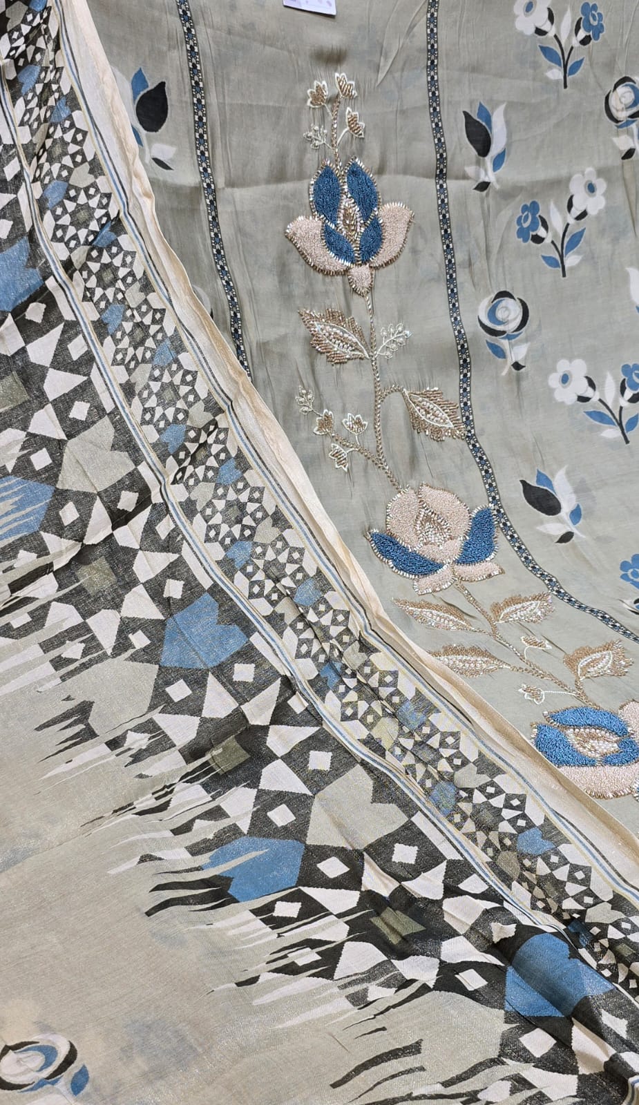 Elegant Muslin Suit with Heavy Moti & Nalki Work