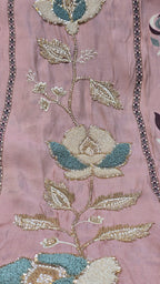 Elegant Muslin Suit with Heavy Moti & Nalki Work