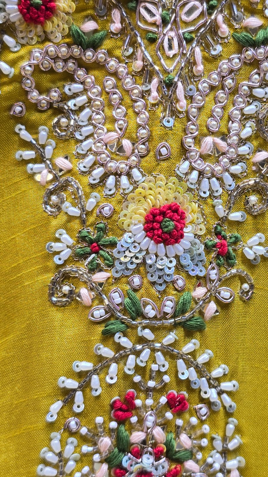 Mustard Gajji Silk elegance with vibrant traditional prints