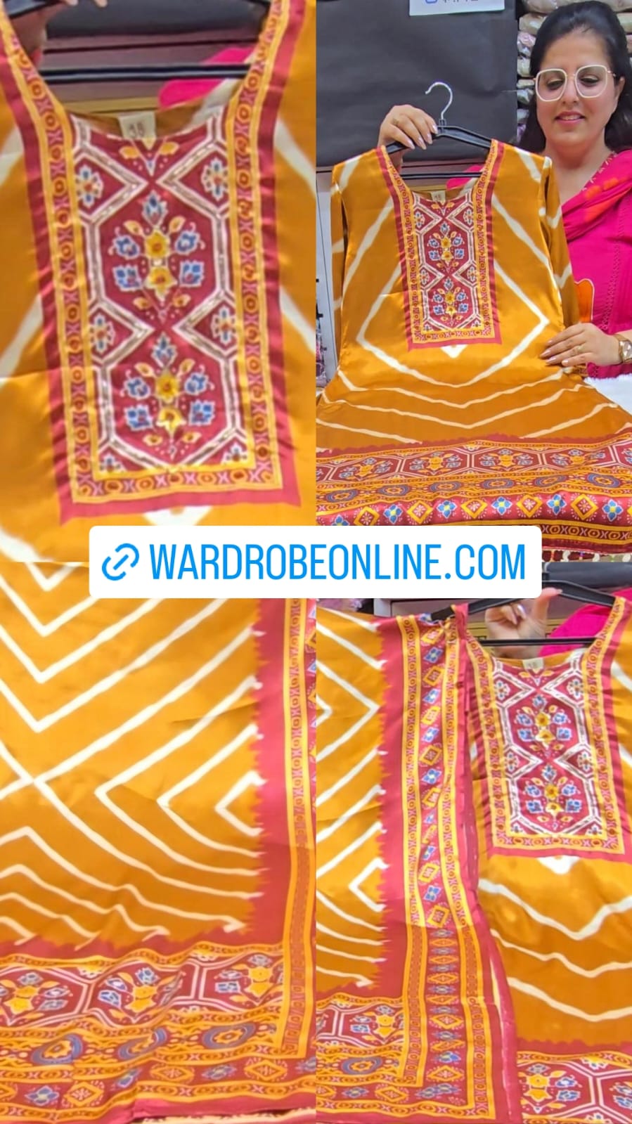 Mustard Gajji Silk elegance with vibrant traditional prints