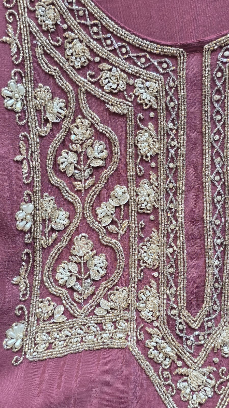 Elegant Mauve Chinnon Suit with Exquisite Moti Work