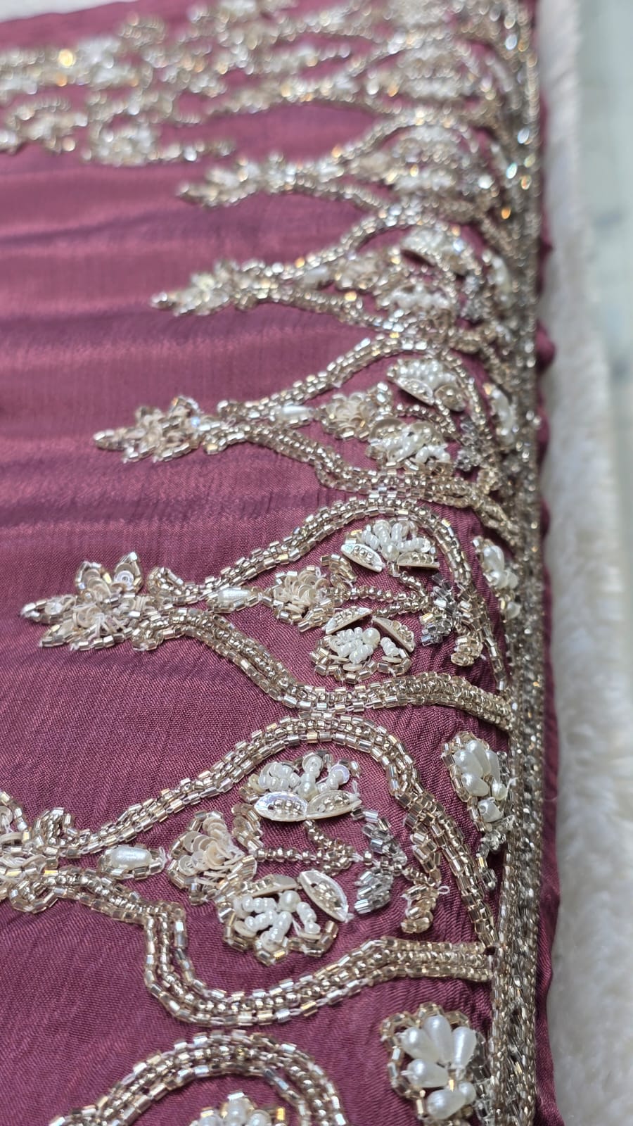 Elegant Mauve Chinnon Suit with Exquisite Moti Work