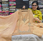 Elegant Peach Chinnon Suit Farshi salwar suit with Intricate Moti & Zari Work